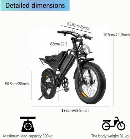 20" Fat Tire Electric Bike for Adults, 48V 18.2Ah Removable Battery, Dual Suspension E-Bike with 7-Speed & Disc Brakes