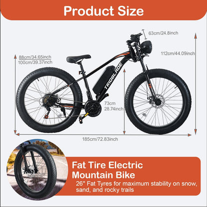 26" Fat Tire Electric Bike for Adults, 36V 10.4Ah Battery, 250W Motor, 21-Speed E-Bike with LCD Display & Dual Disc Brakes
