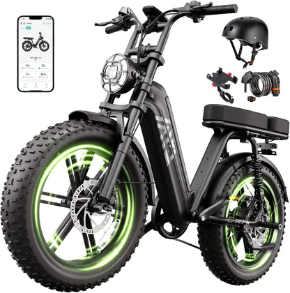 20" Fat Tire Electric Bike for Adults, 1500W Peak Motor, 48V 15Ah Battery, 7-Speed E-Bike with Full Suspension