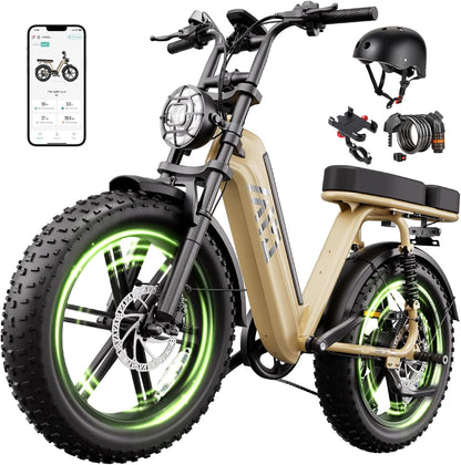 20" Fat Tire Electric Bike for Adults, 1500W Peak Motor, 48V 15Ah Battery, 7-Speed E-Bike with Full Suspension