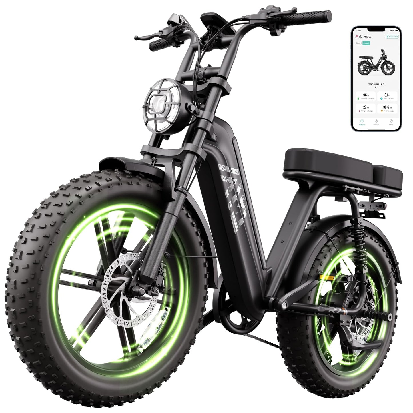 20" Fat Tire Electric Bike for Adults, 1500W Peak Motor, 48V 15Ah Battery, 7-Speed E-Bike with Full Suspension