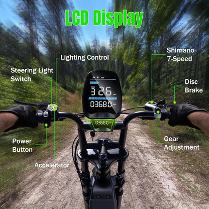 20" Fat Tire Electric Bike for Adults, 1500W Peak Motor, 48V 15Ah Battery, 7-Speed E-Bike with Full Suspension