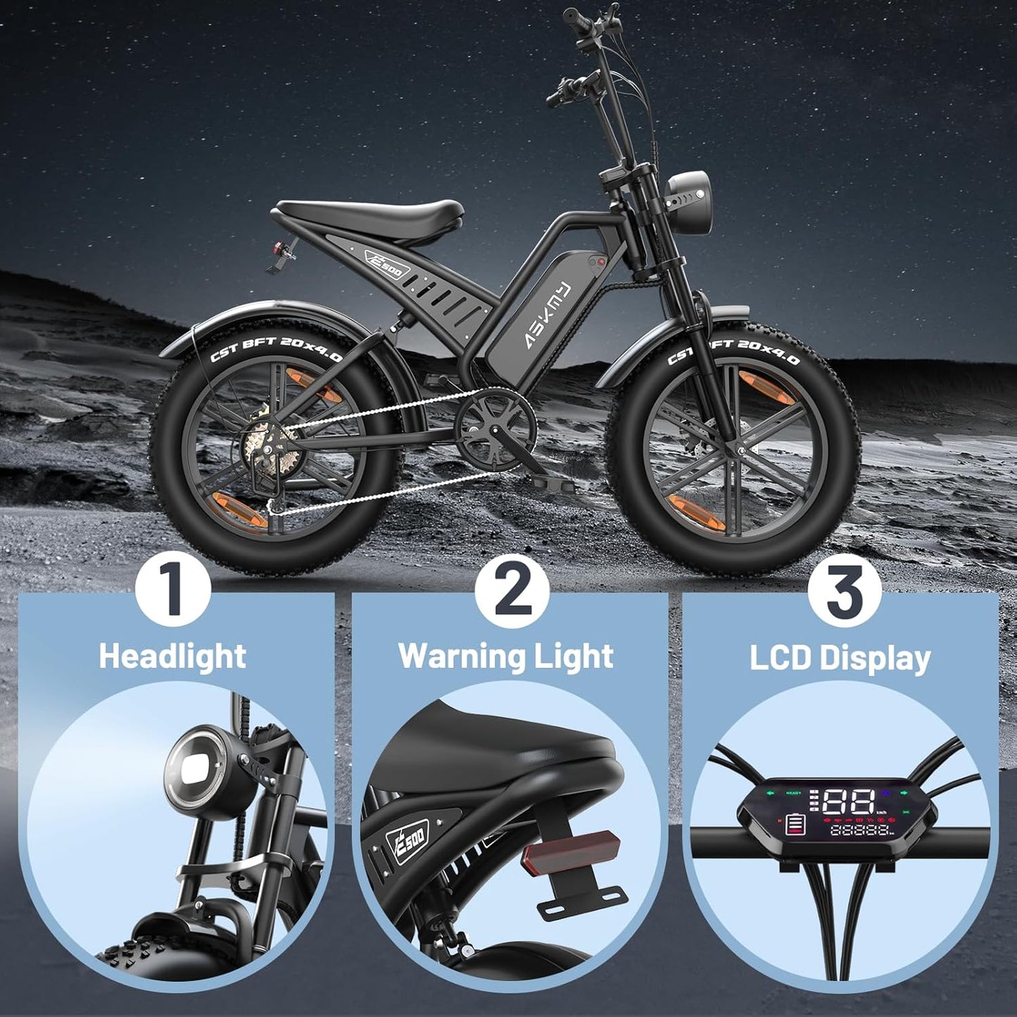 20" Fat Tire Electric Bike for Adults, 48V 15Ah Removable Battery, 1500W Peak Motor E-Bike, 7-Speed Mountain Bike