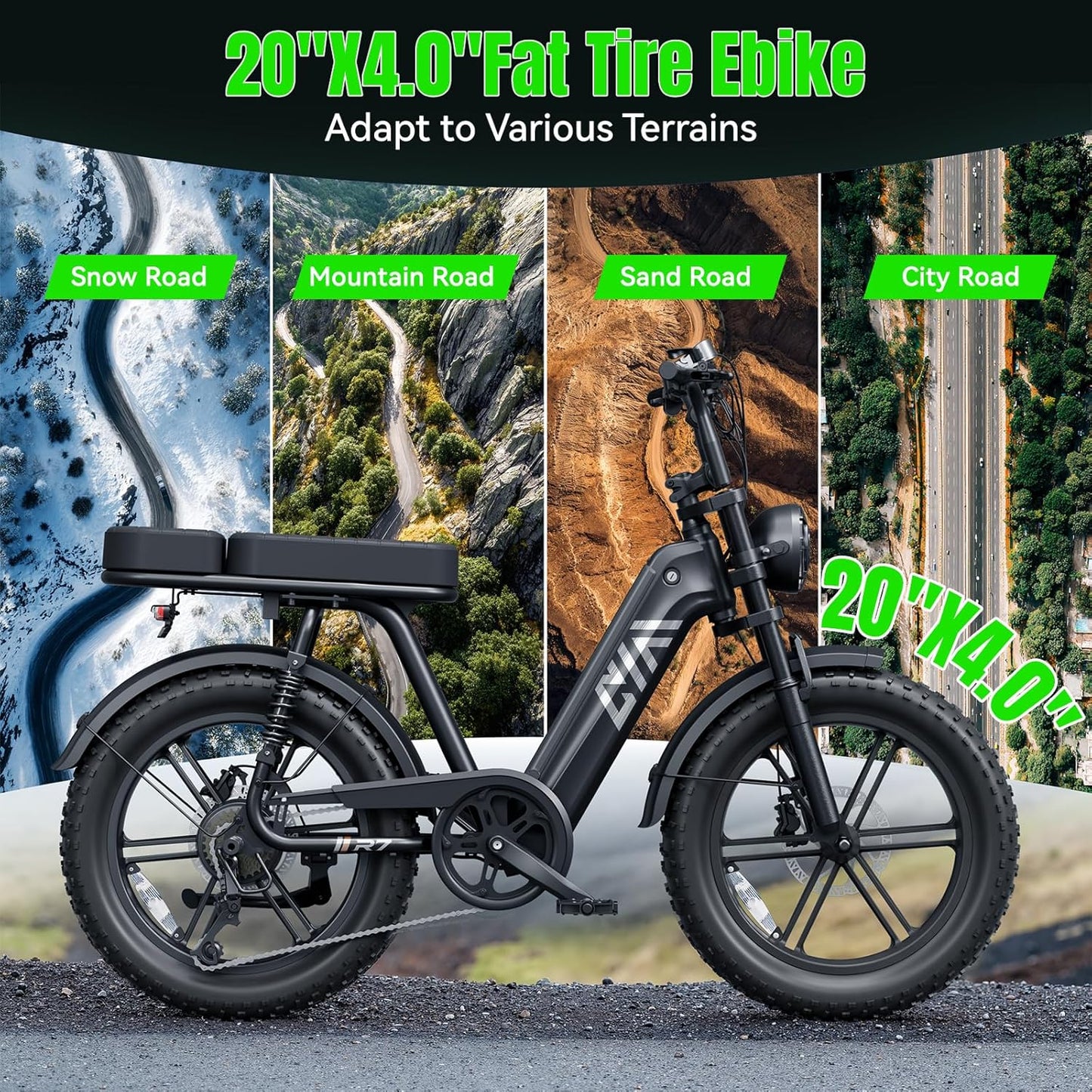 20" Fat Tire Electric Bike for Adults, 1500W Peak Motor, 48V 15Ah Battery, 7-Speed E-Bike with Full Suspension
