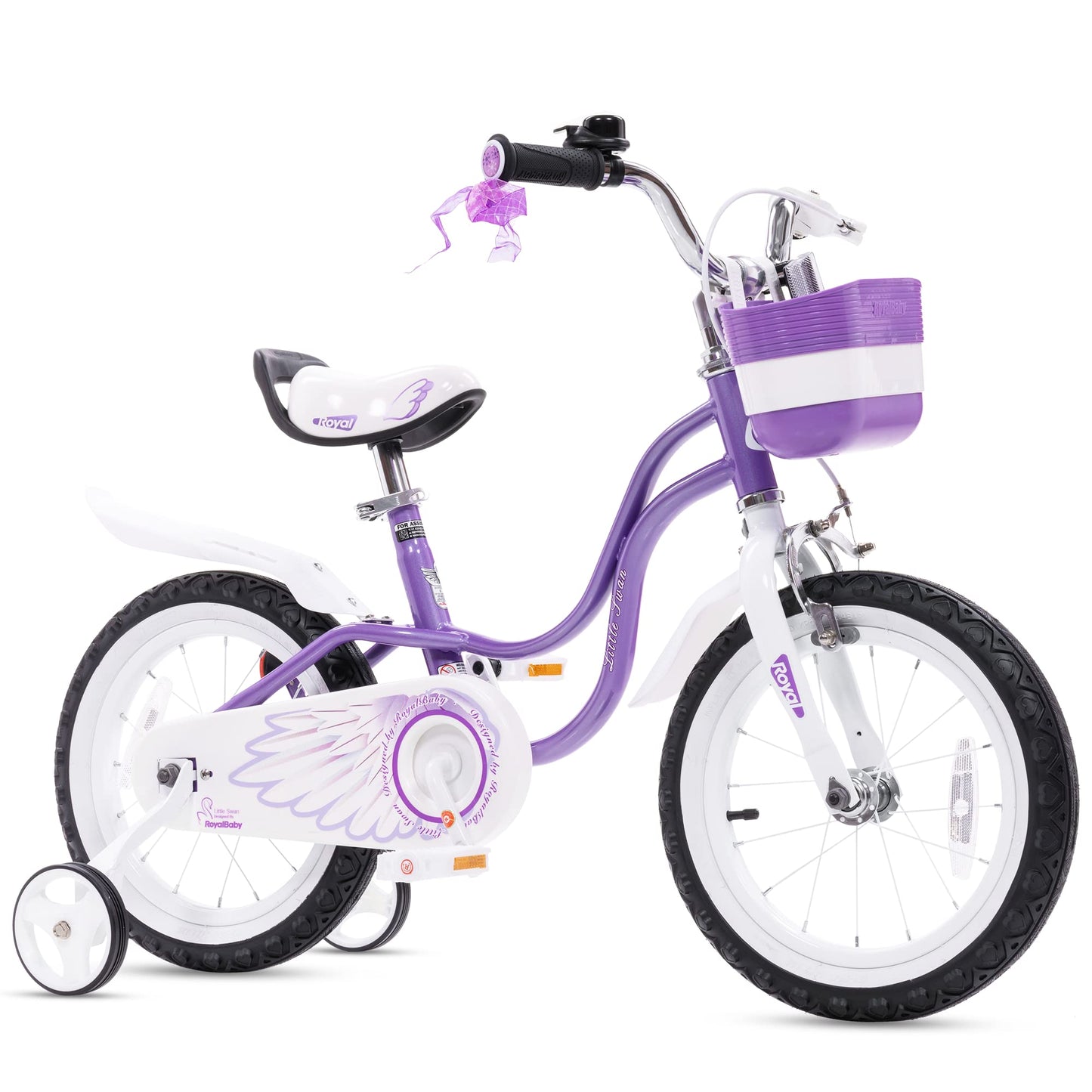 RoyalBaby Princess Kids Bike 14 Inch – Purple Bicycle with Training Wheels & Basket